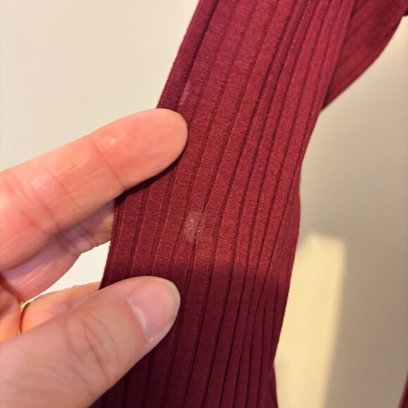 Farm Rio Burgundy Boat Neck Midi Dress Ribbed Long Sleeve - Picture 11 of 14